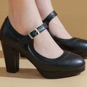 Womens Ankle Strap High Block Platform Heels